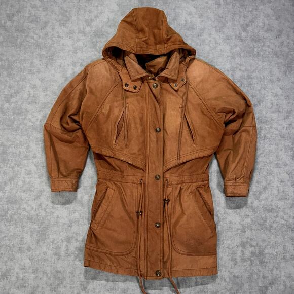 Wilsons Leather Jackets & Blazers - VTG Wilsons Adventure Bound brown leather parka outdoors safari womens XS
